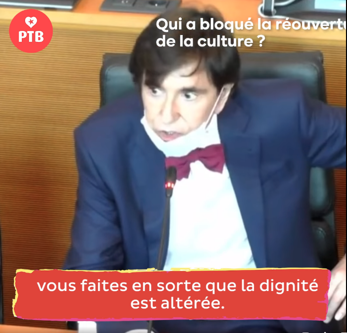 Exécrable dans son argumentation, ridicule dans son attitude, le Ministre-Président du gouvernement Wallon, Elio Di Rupo, en surjouant la momie outragée face aux questions d’Amandine Pavet (PTB) sur la situation du secteur culturel, est complètement passé à côté de son sujet.