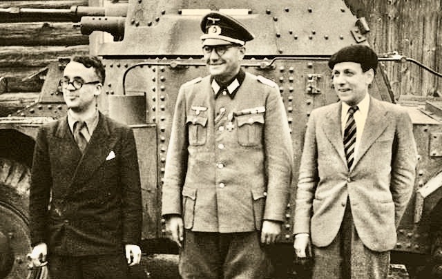 Doriot en uniforme nazi entre Brasillach et Jeantet. La polémique Roussel / Doriot : une inutile connerie.