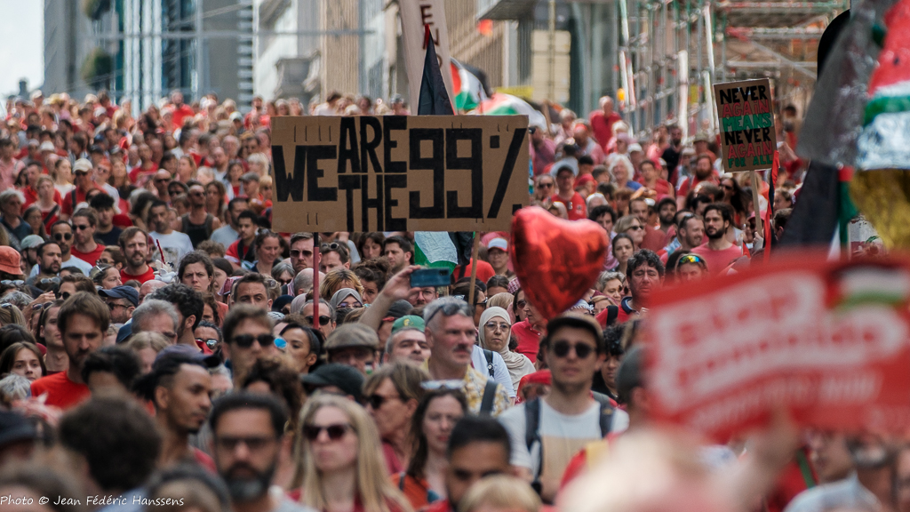 La plus grosse manif en Belgique de soutien à Gaza et à la Palestine depuis le début du génocide et de l'épuration ethnique (photo Jean-Frédérique Hannsens).
